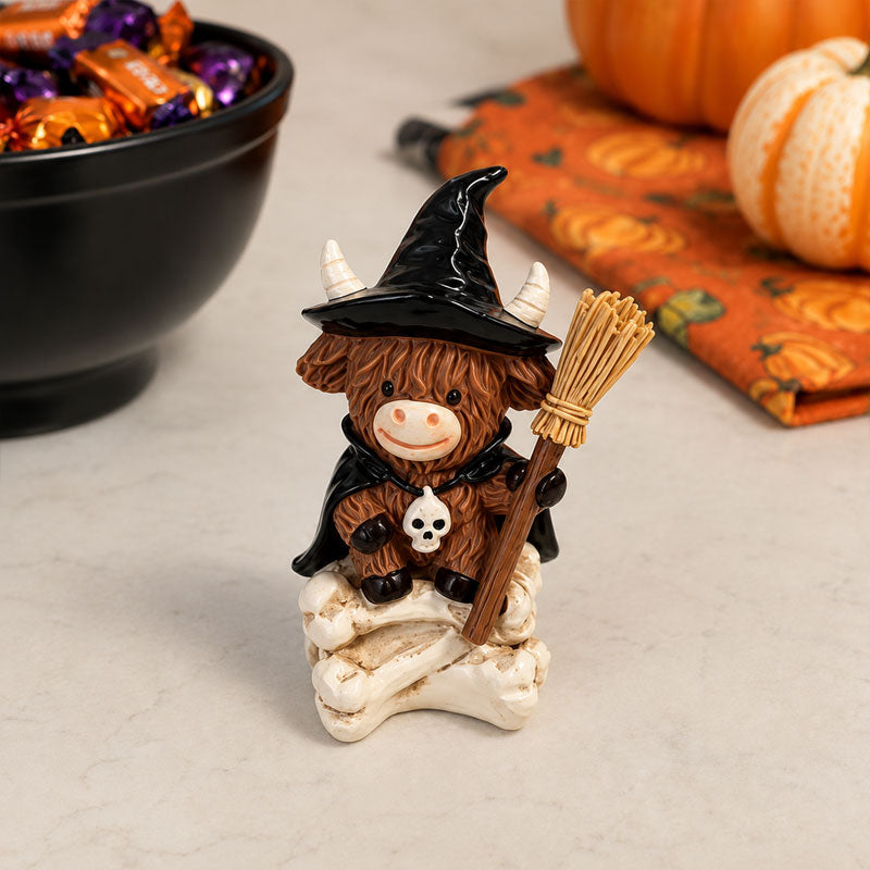 Halloween Highland Cow Witch Ornament