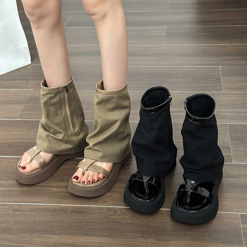 Thick-soled Mid-calf Sandals with Toe Separators