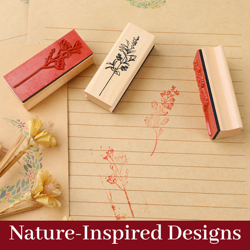 🌿 Botanical Impressions Wooden Stamp Set