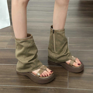 Thick-soled Mid-calf Sandals with Toe Separators