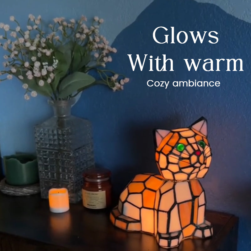🐾 Stained Glass Cat Lamp – A Cozy Glow with a Soul