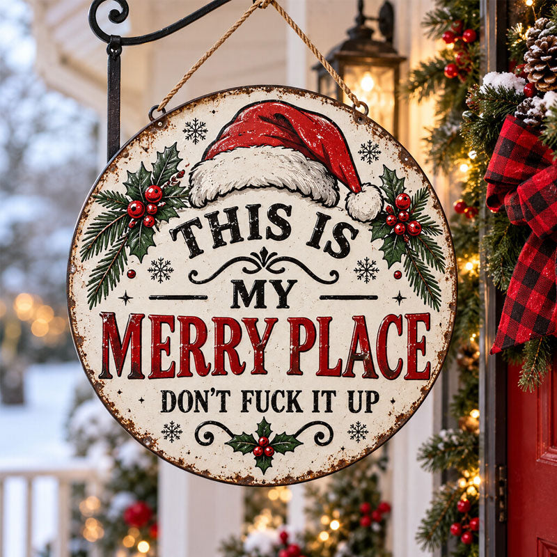 Vintage "This Is My Merry Place" Christmas Hanging Sig