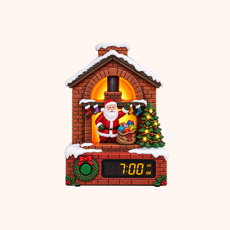 Santa Fireplace Light-Up Clock