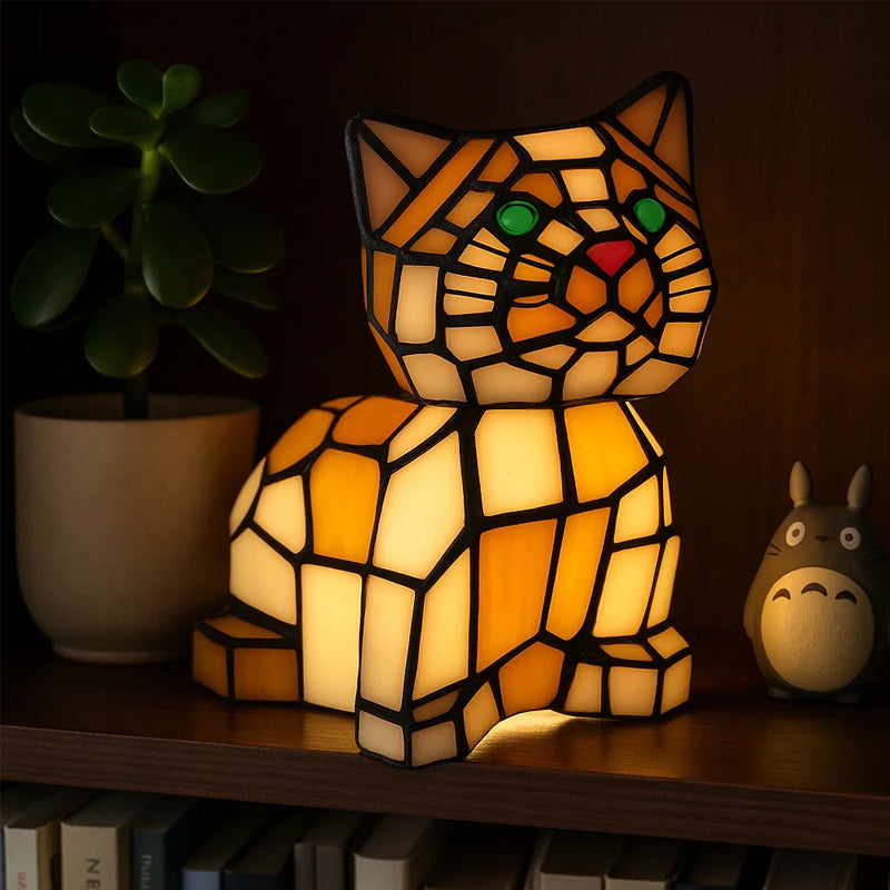 🐾 Stained Glass Cat Lamp – A Cozy Glow with a Soul