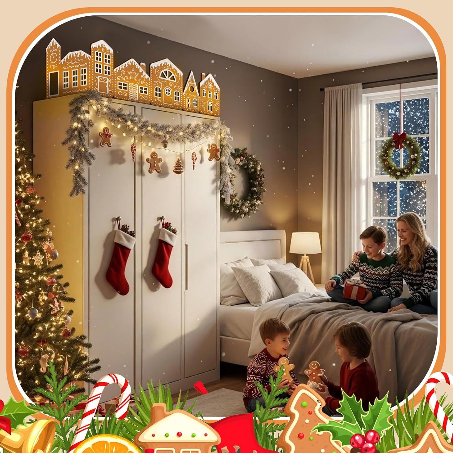 Gingerbread Village Magic(2 gingerbread house cardboards + 1 string light)