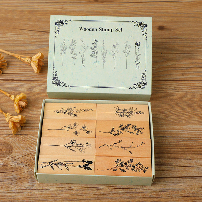 🌿 Botanical Impressions Wooden Stamp Set