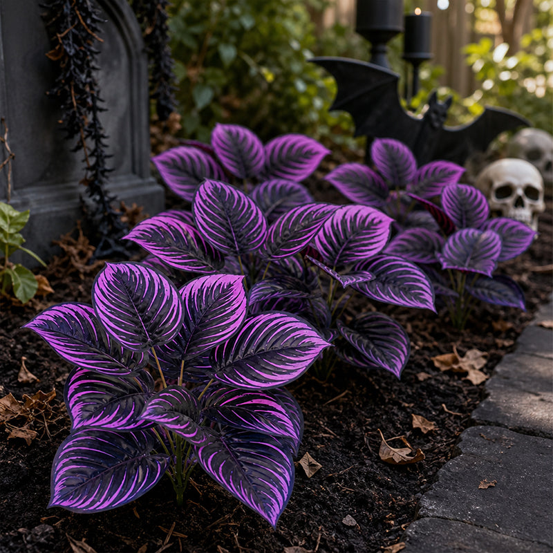 Artificial Purple Calathea Plant – Gothic Fall & Halloween Faux Plant