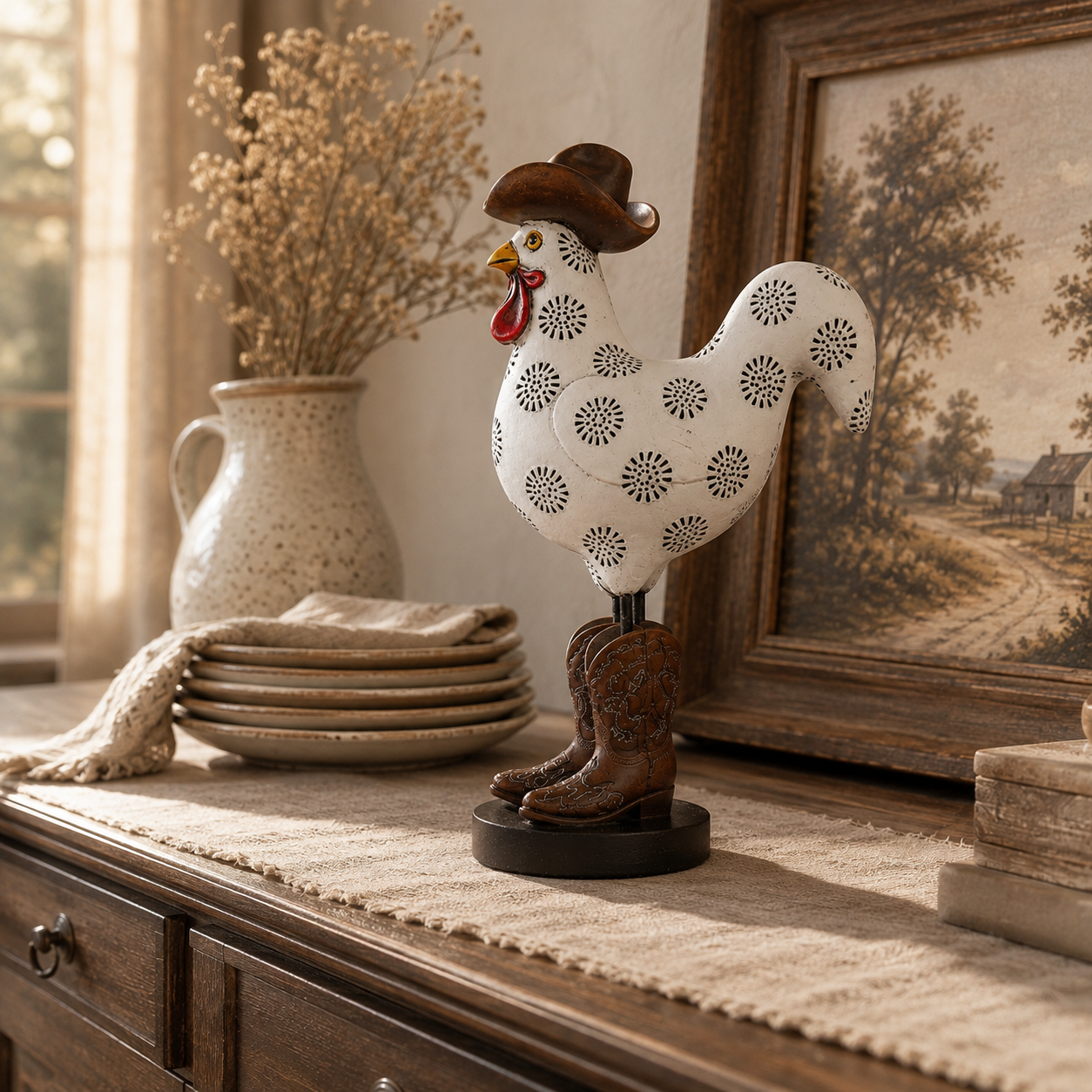 Vintage Cowboy Rooster Sculpture