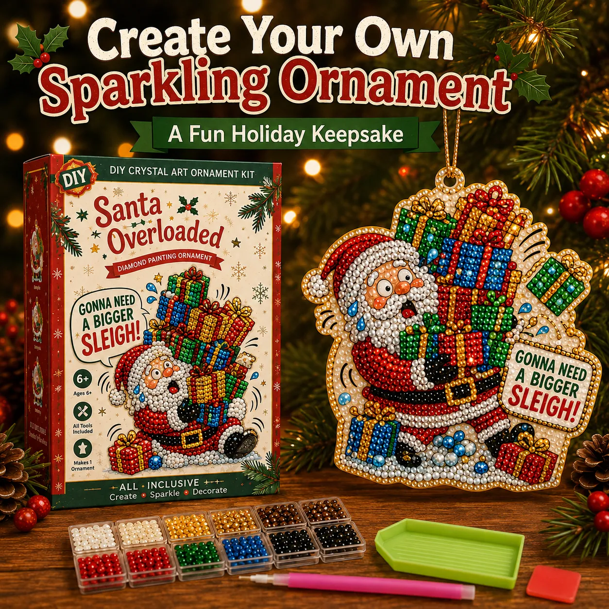🎄 Funny Christmas Pearl Diamond Art Hanging Ornament Kit