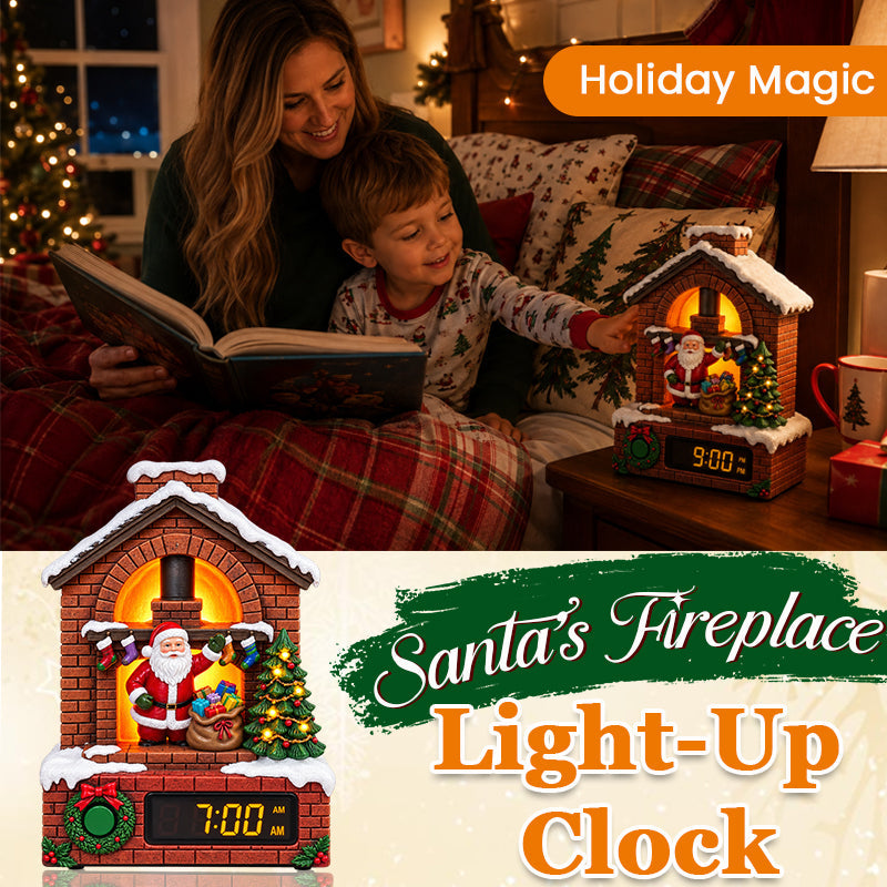 Santa Fireplace Light-Up Clock