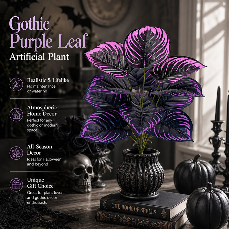 Artificial Purple Calathea Plant – Gothic Fall & Halloween Faux Plant