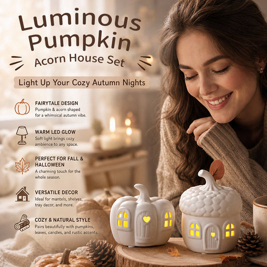 Luminous Pumpkin Acorn House Set – Cozy Halloween LED Tabletop Decor