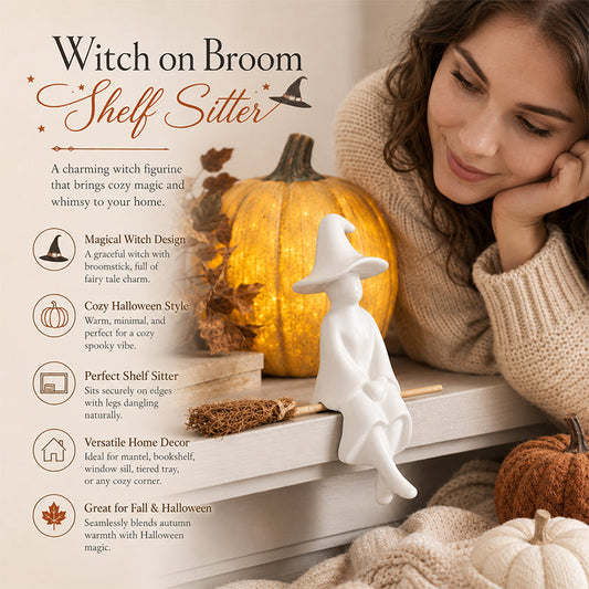 Witch Figurine - Cozy Halloween Fireplace & Bookshelf Decor