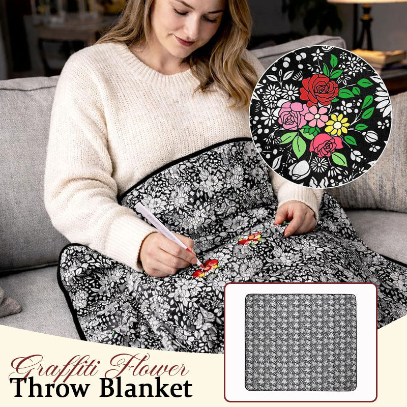 Graffiti Flower Throw Blanket Cozy Floral Couch Blanket 🌸✨🛋️