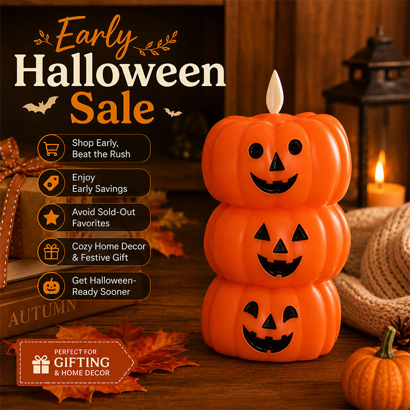 Spooky Stacked Pumpkin LED Candle Light - Early Halloween Decor & Gift