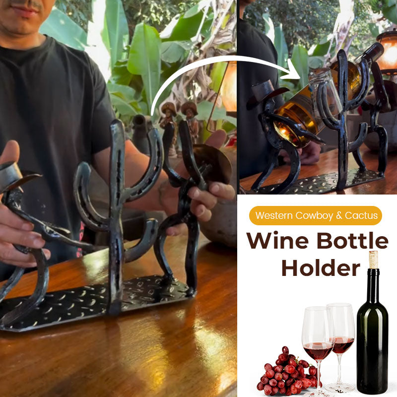 Western Cowboy & Cactus Wine Bottle Holder