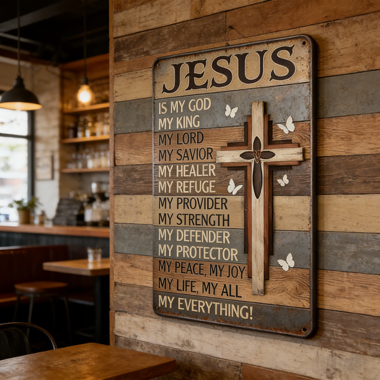Jesus Is My God King Everything – Vintage Tin Sign   Religious Metal Wall Art