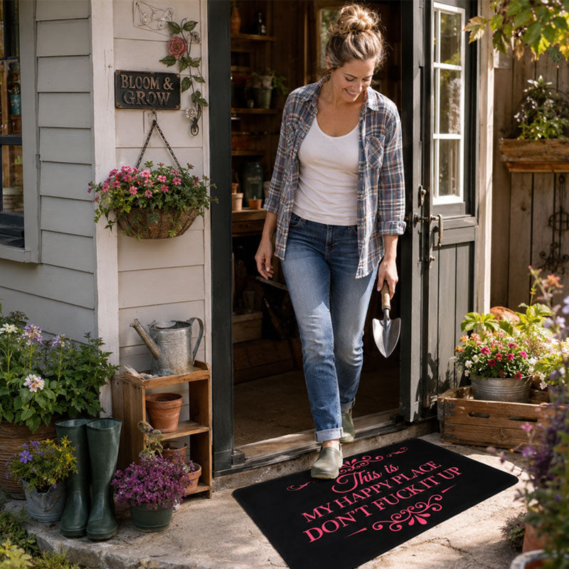 🏡 Happy Place Welcome Mat – Funny Home Entrance Rug