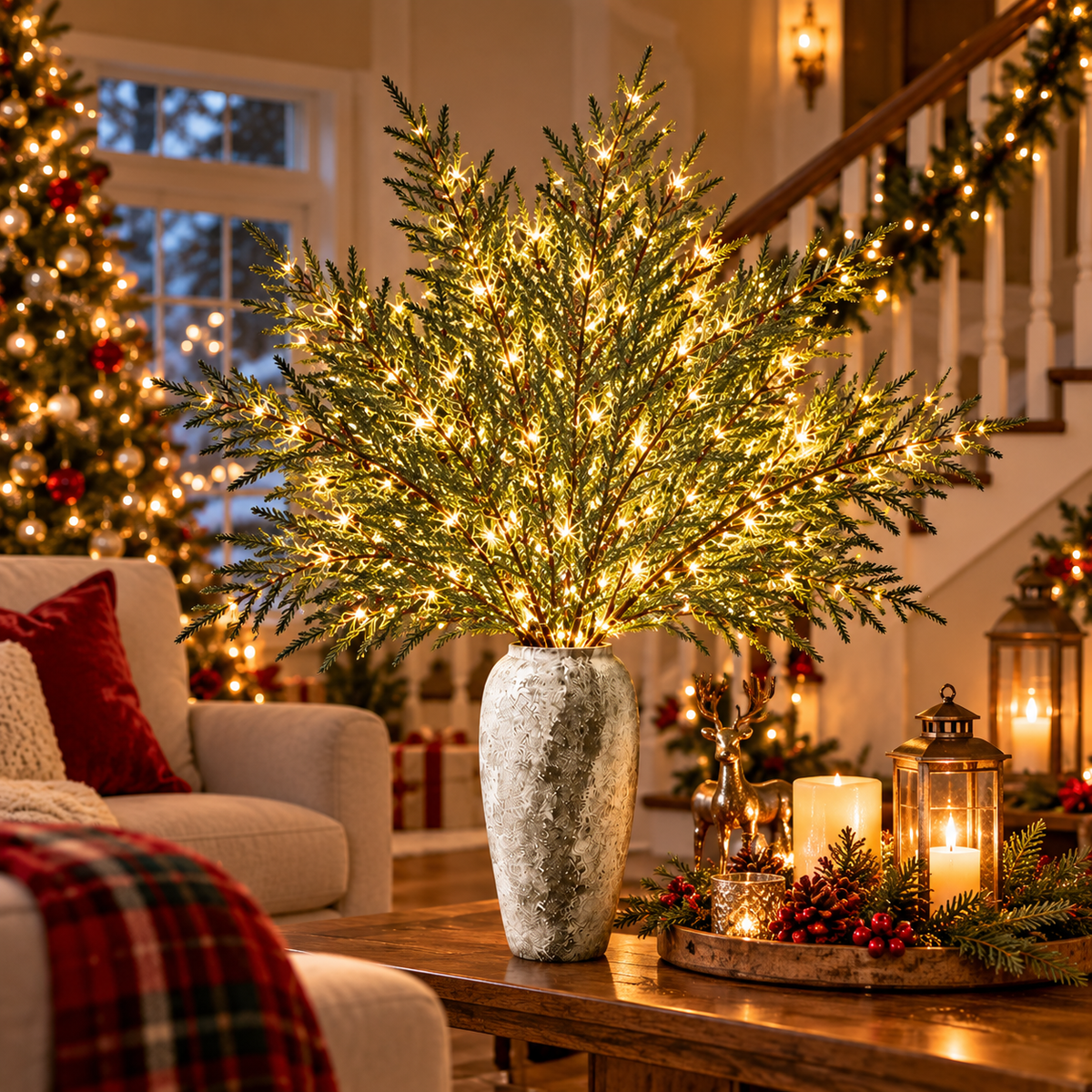 Christmas Lighted Norfolk Pine Branches