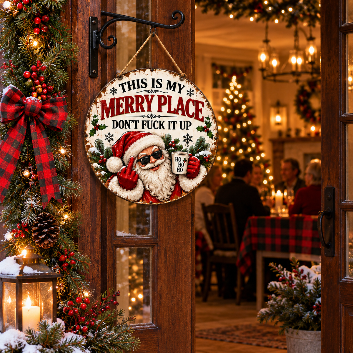 Funny Santa Vintage Hanging Sign