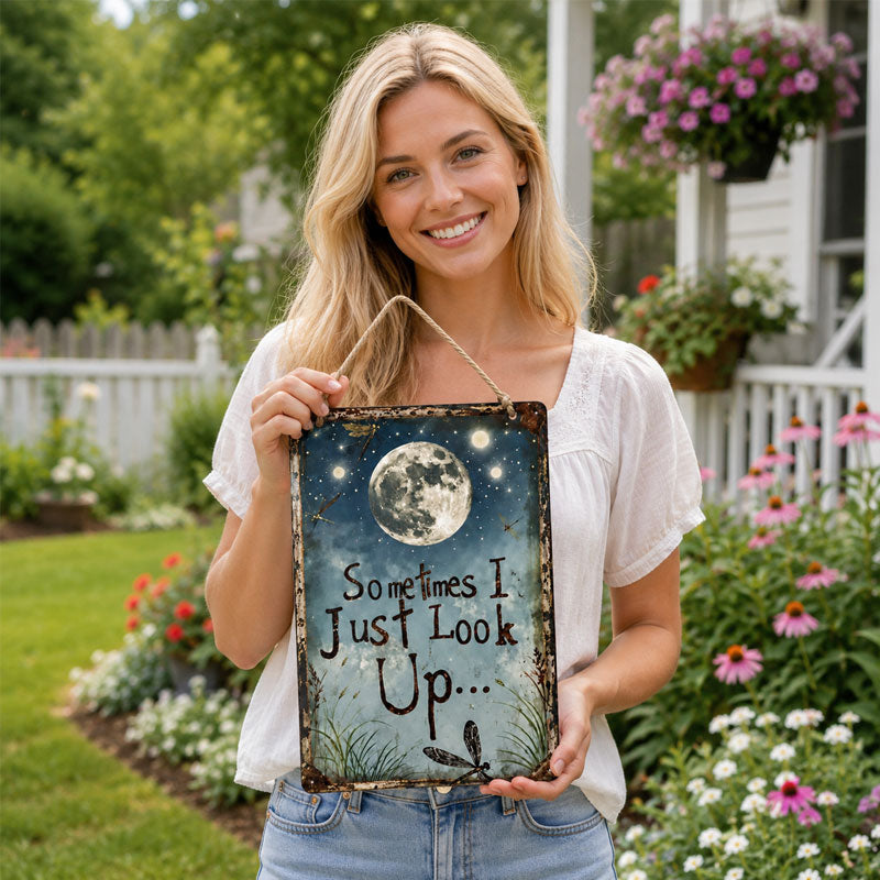 Retro Night Sky Metal Sign – “Sometimes I just look up…”