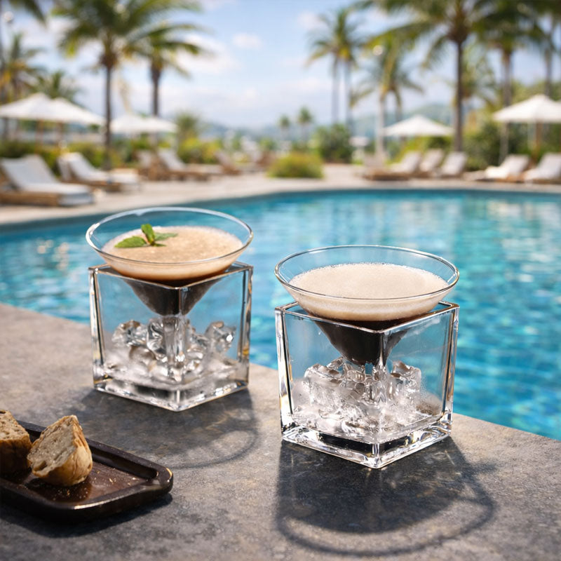 Mid-Century Modern 2-in-1 Stemless Cup & Ice Holder Set