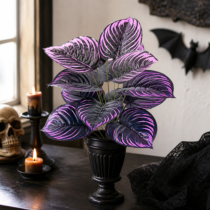 Artificial Purple Calathea Plant – Gothic Fall & Halloween Faux Plant