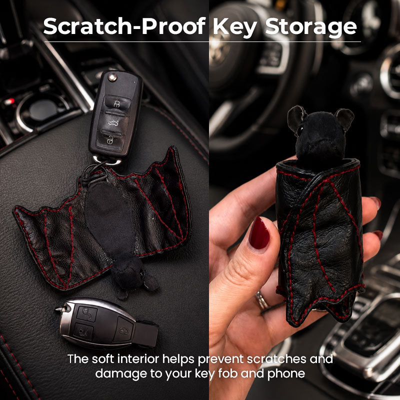 Bat-Shaped Genuine Leather Car Key Case