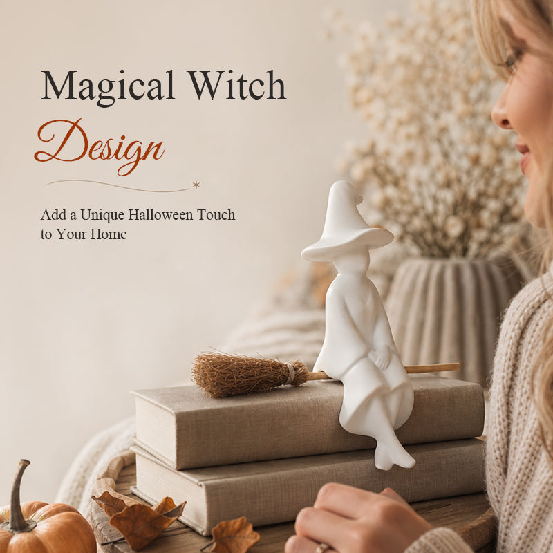 Witch Figurine - Cozy Halloween Fireplace & Bookshelf Decor