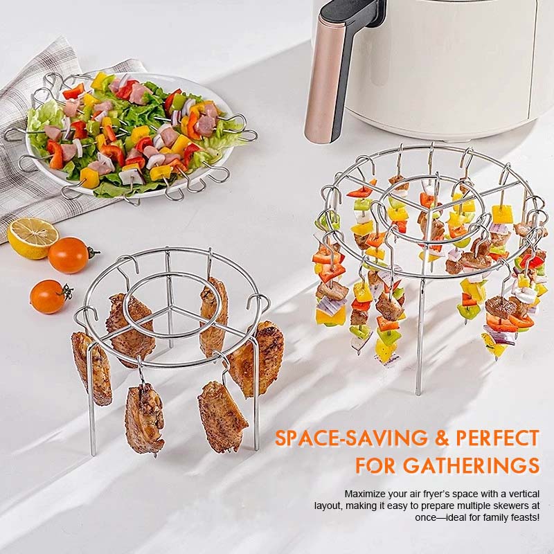 🔥 Air Fryer Skewer Rack – Stainless Steel Vertical Kebab Holder for Air Fryers, Ovens & Homemade BBQ Snacks🍢
