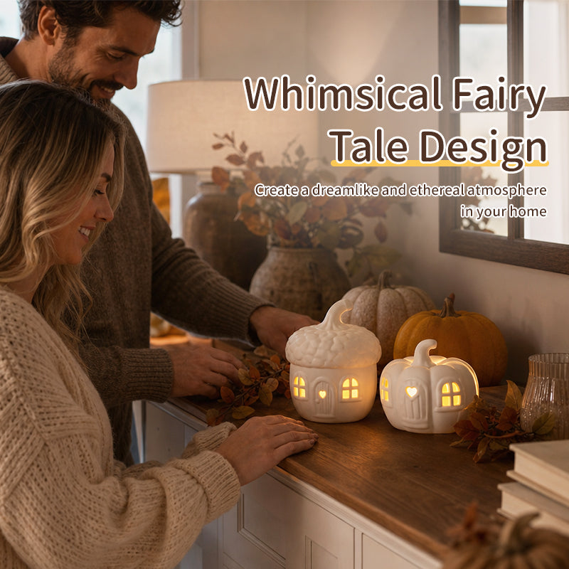 Luminous Pumpkin Acorn House Set – Cozy Halloween LED Tabletop Decor