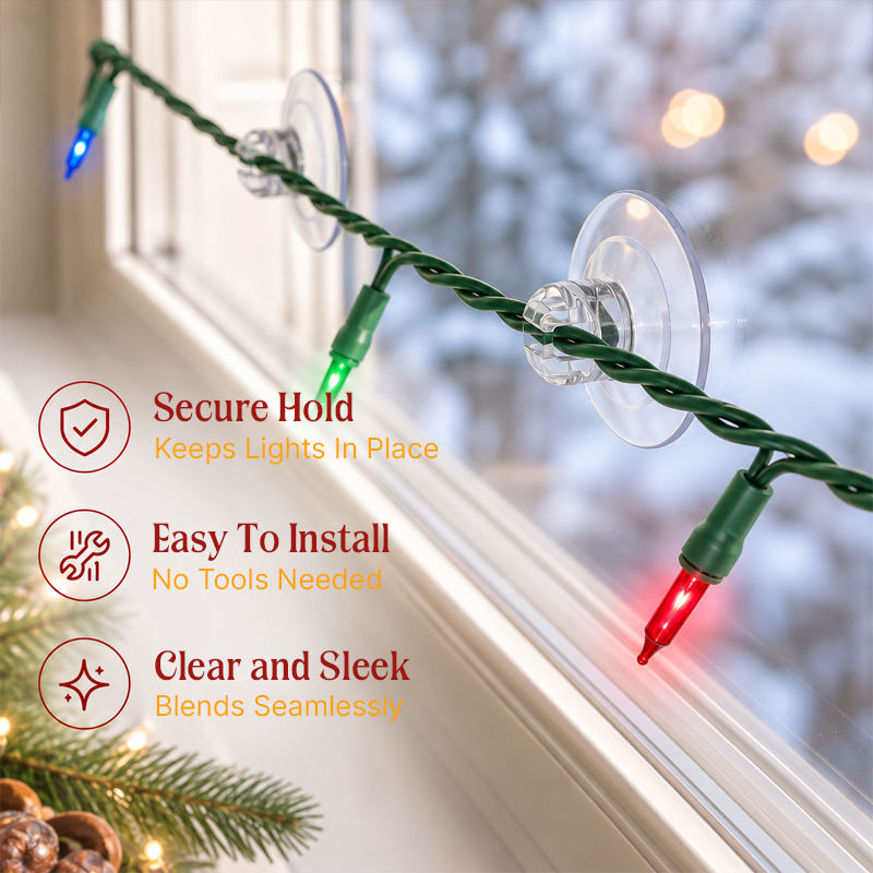 Christmas Light Suction Cup Clips with Wire Slots