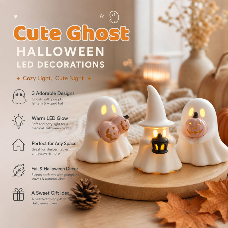 Luminous Ghost Ornament Set – Cozy Halloween LED Desktop Decor