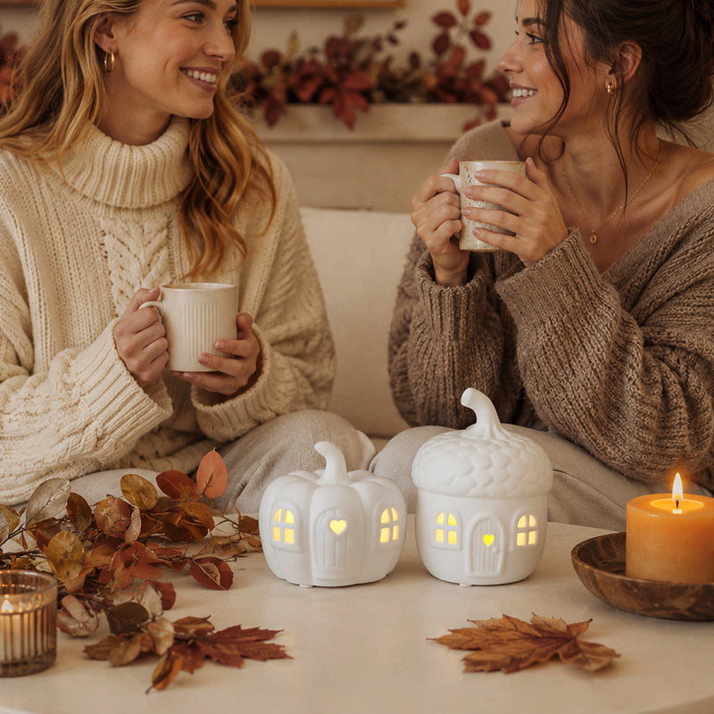 Luminous Pumpkin Acorn House Set – Cozy Halloween LED Tabletop Decor