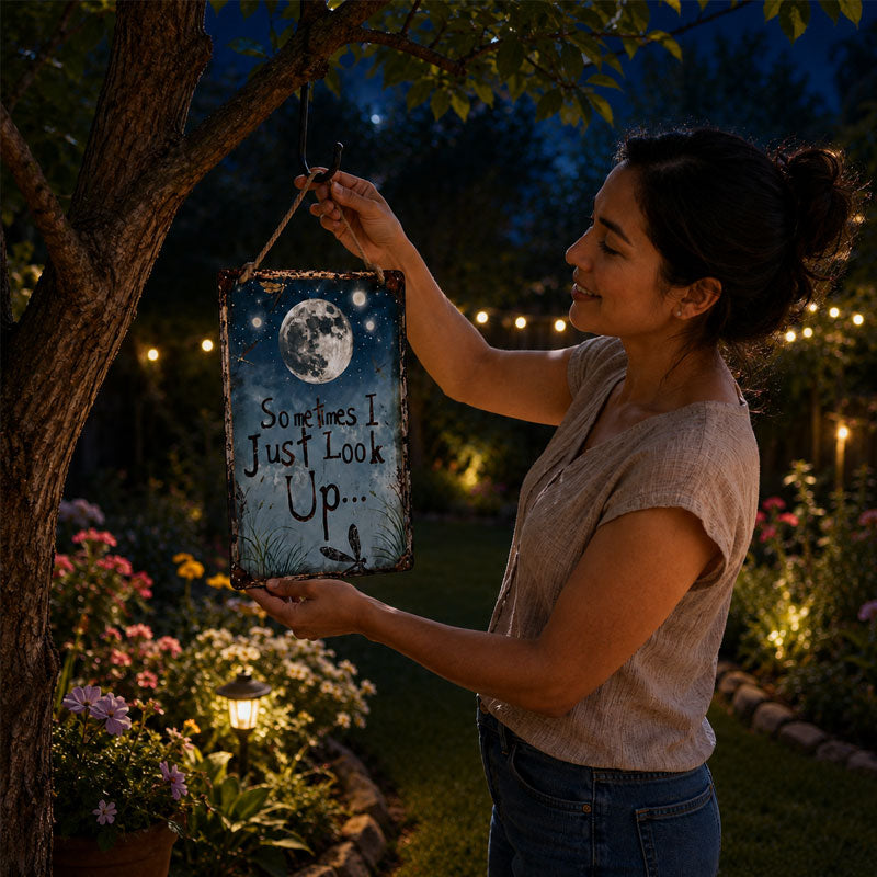 Retro Night Sky Metal Sign – “Sometimes I just look up…”