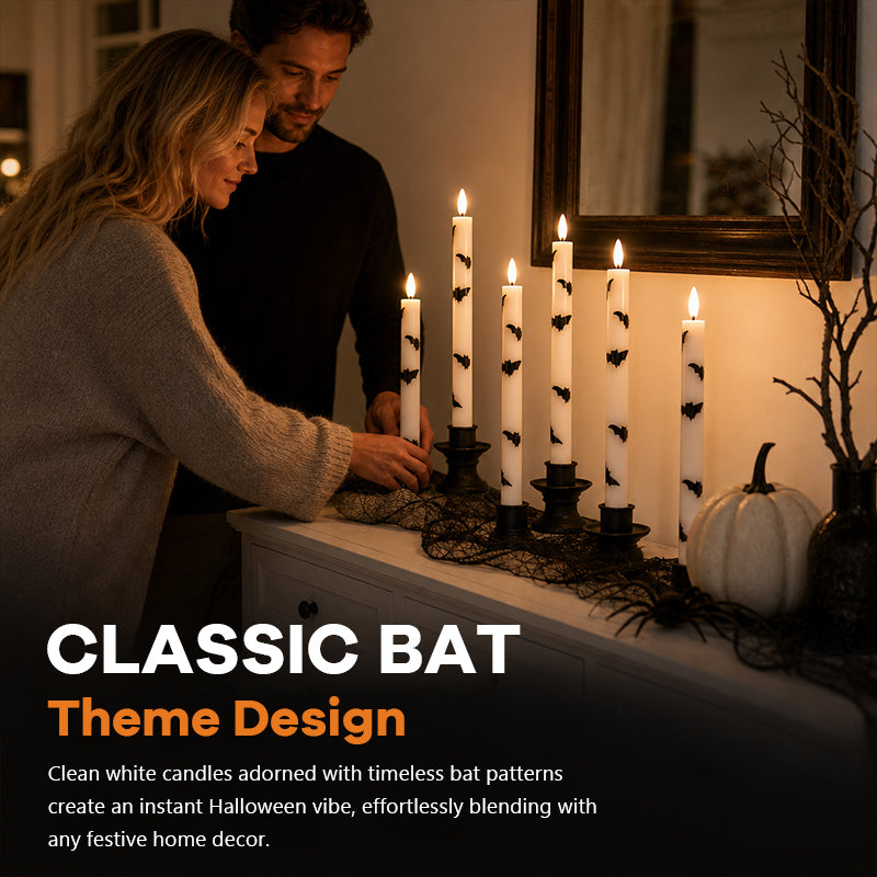 🎃 Spooky & Safe: Halloween Bat LED Taper Candles 🦇（Remote control）