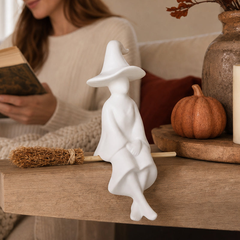 Witch Figurine - Cozy Halloween Fireplace & Bookshelf Decor