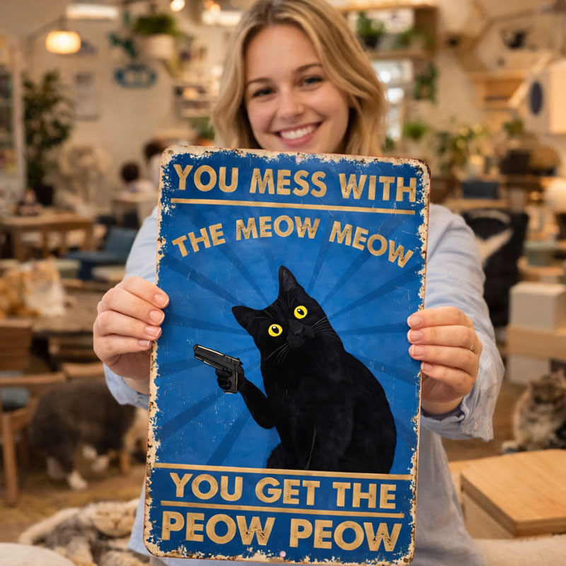 "Peow Peow" Sarcastic Cat Sign 🐱 — A Bold Statement for Your Unique Space