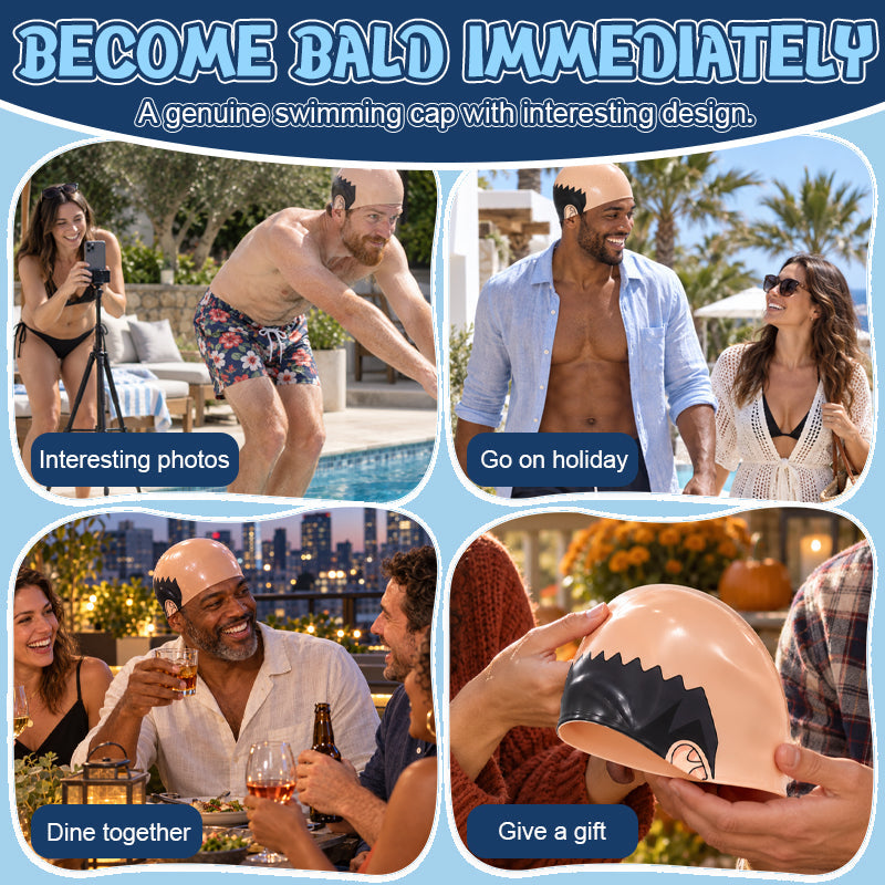 Funny Realistic Bald Head Swim Cap