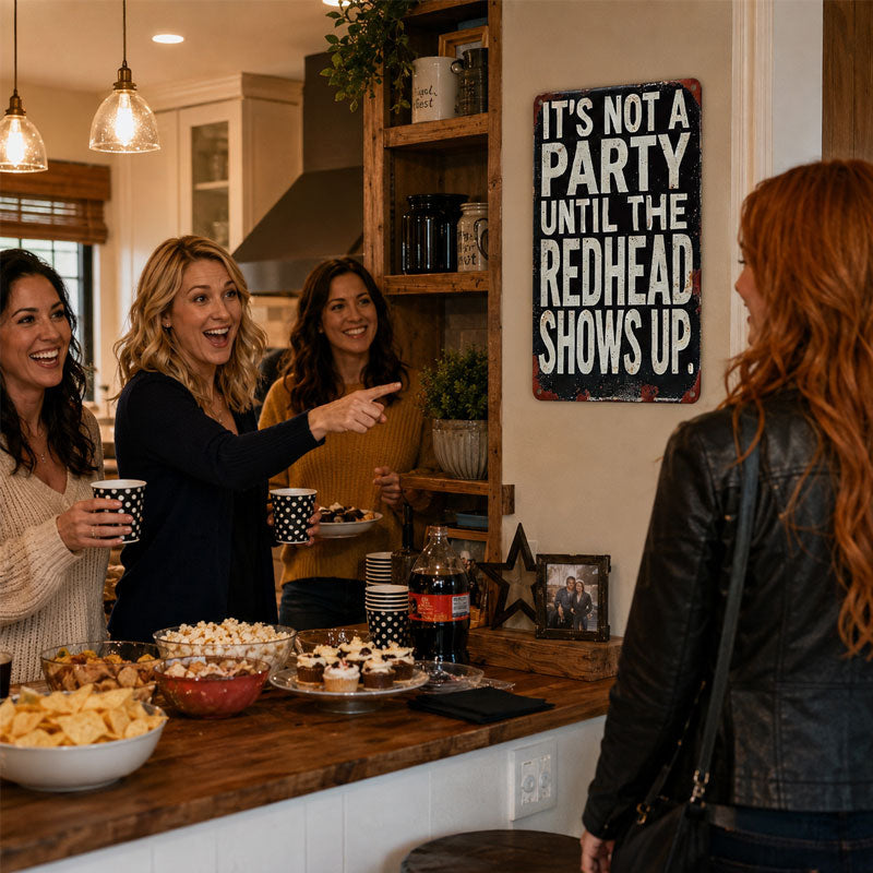 "It's Not A Party Until The Redhead Shows Up" Vintage Sign