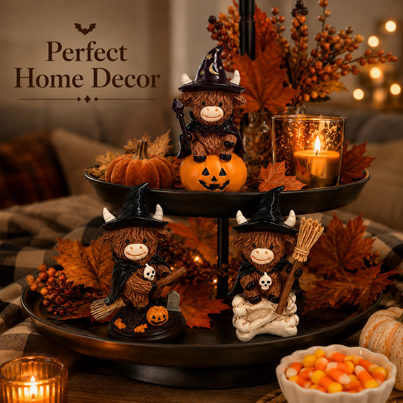 Halloween Highland Cow Witch Ornament