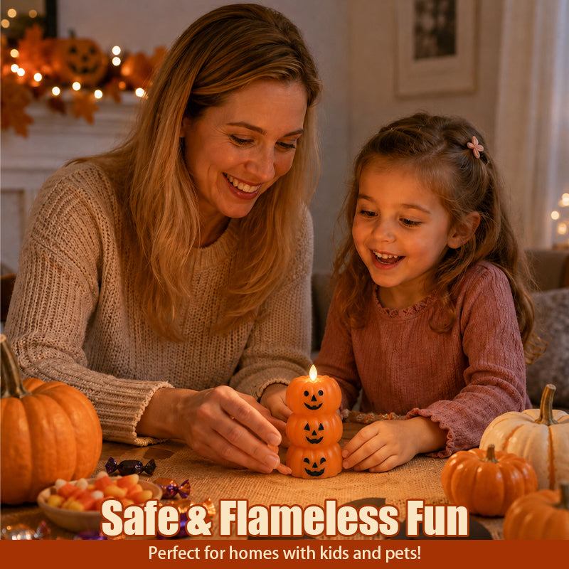 Spooky Stacked Pumpkin LED Candle Light - Early Halloween Decor & Gift