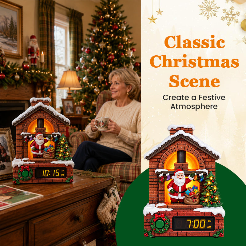 Santa Fireplace Light-Up Clock