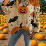 Load image into Gallery viewer, 🎃 Witchy Cozy Vibes – Halloween Pumpkin Knit Sweater
