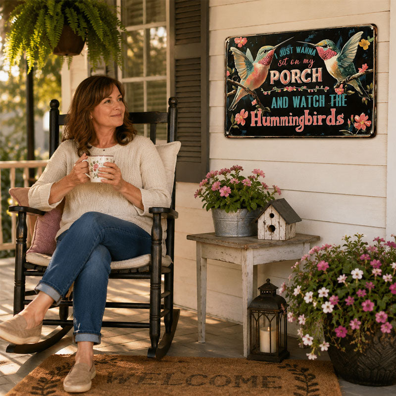 Relax & Watch Hummingbirds: Charming Porch & Garden Decor Sign