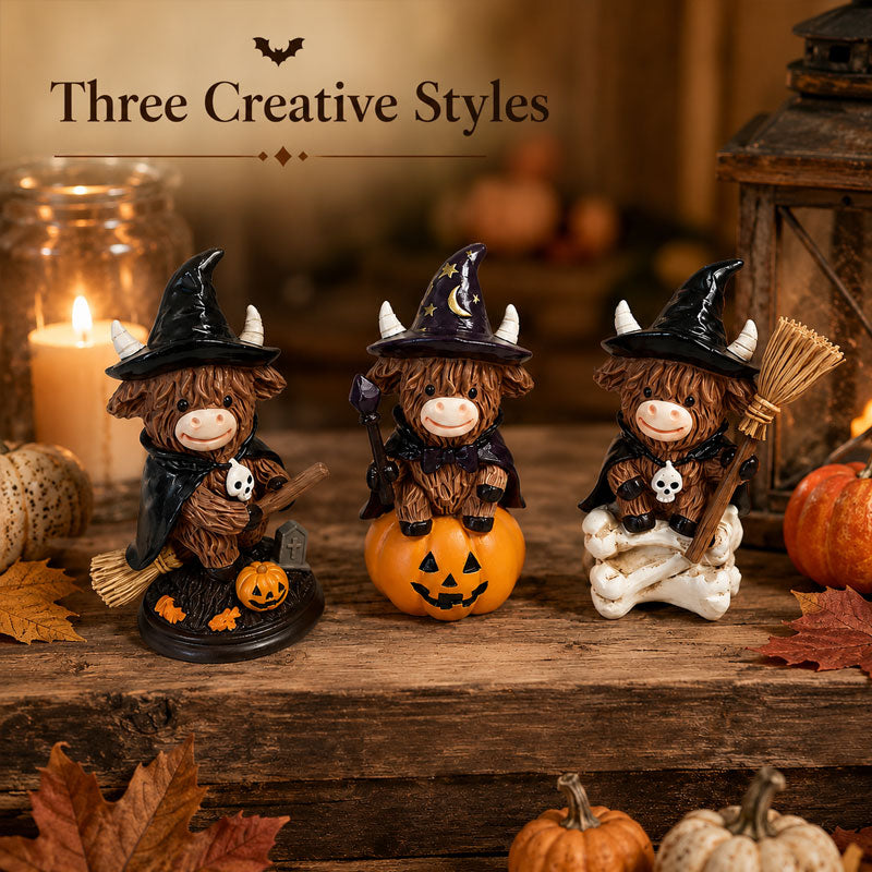 Halloween Highland Cow Witch Ornament