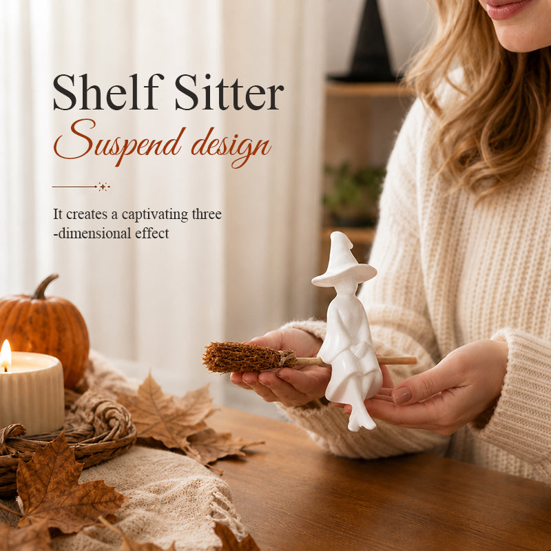 Witch Figurine - Cozy Halloween Fireplace & Bookshelf Decor