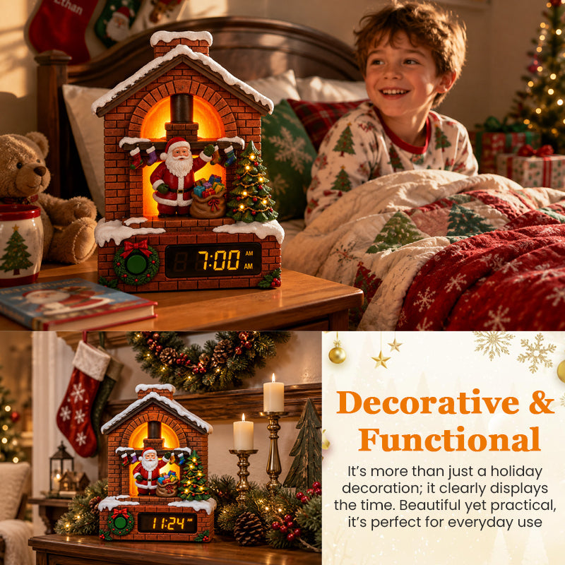 Santa Fireplace Light-Up Clock