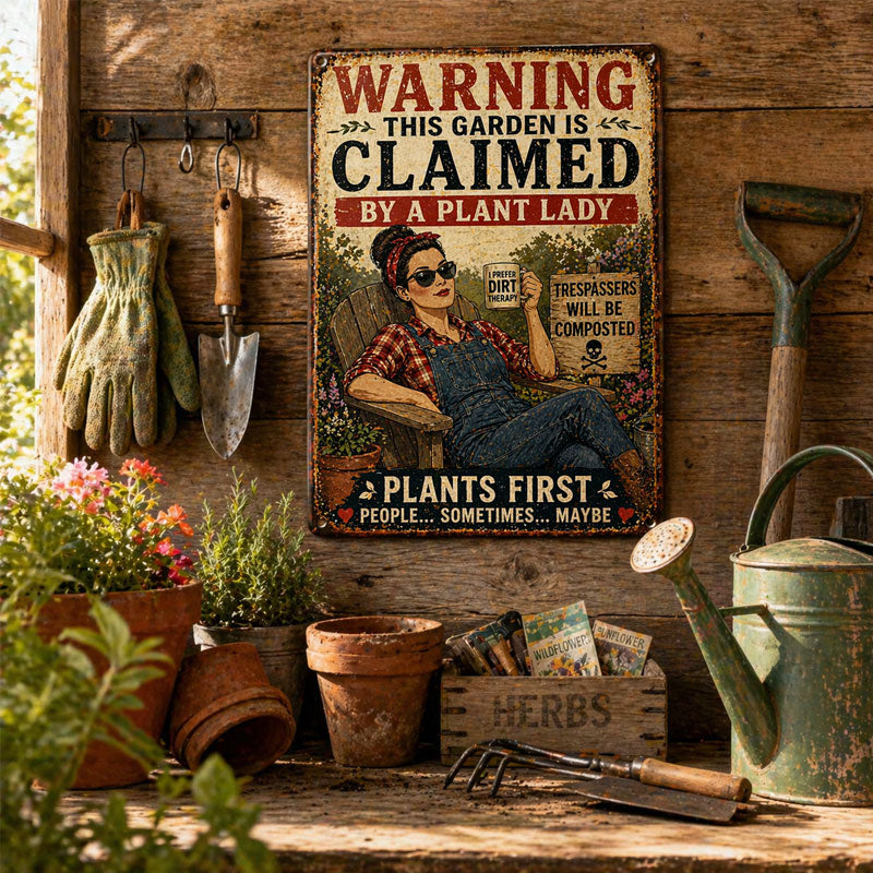 "Plants First, People Maybe" Vintage Garden Sign