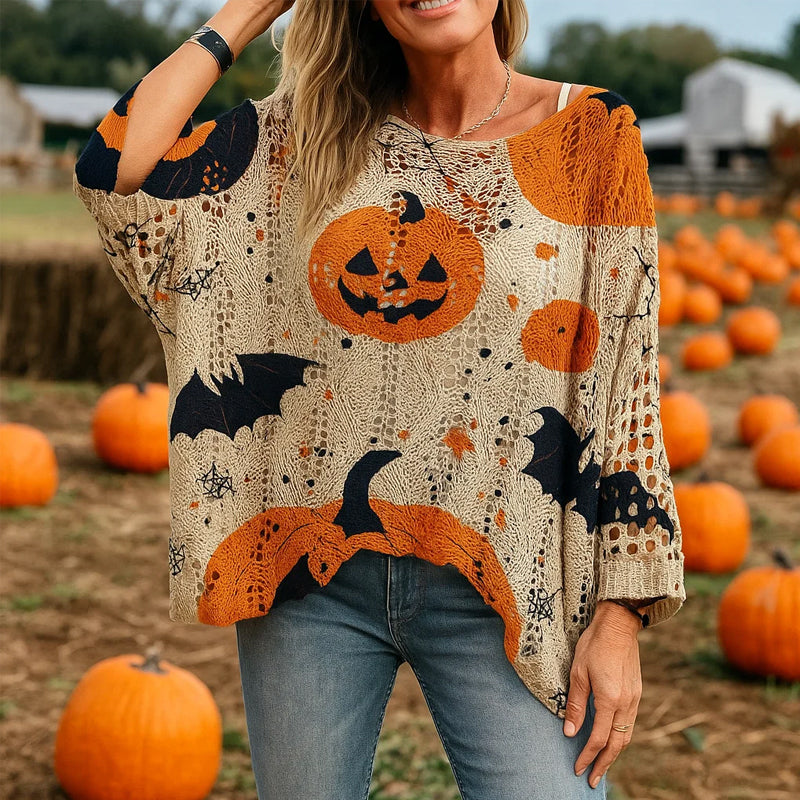 🎃 Witchy Cozy Vibes – Halloween Pumpkin Knit Sweater